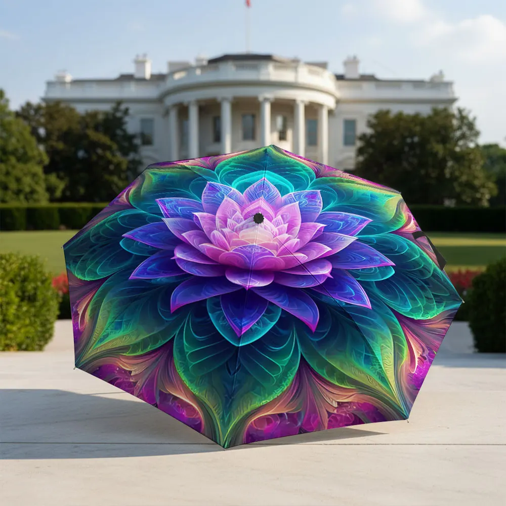 Colorful Lotus Flower Mandala Artistic Umbrella Design Pattern Compact Fashion Folding Umbrella for Daily Use, Christmas Gift