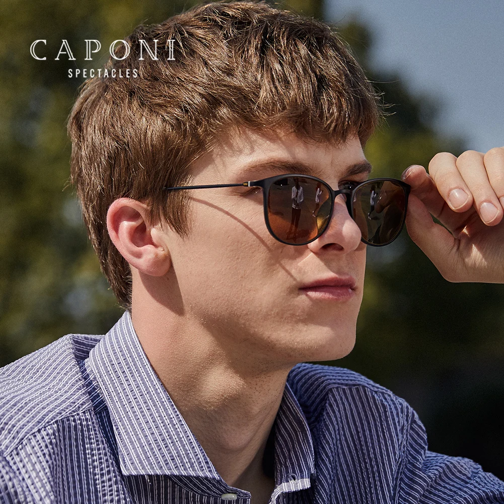 CAPONI, gafas de sol fotocromáticas para hombre, montura TR de pierna de titanio β, gafas Vintage para exteriores, gafas de sol de visión nocturna para hombre BSYS520