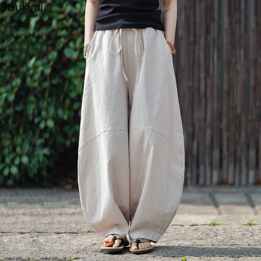 Chinese Style Linen Summer Men's Cotton and Linen Hemp Wide-leg Pants Retro Loose Pants Outdoor Travel Leisure M-5XL Plus Size