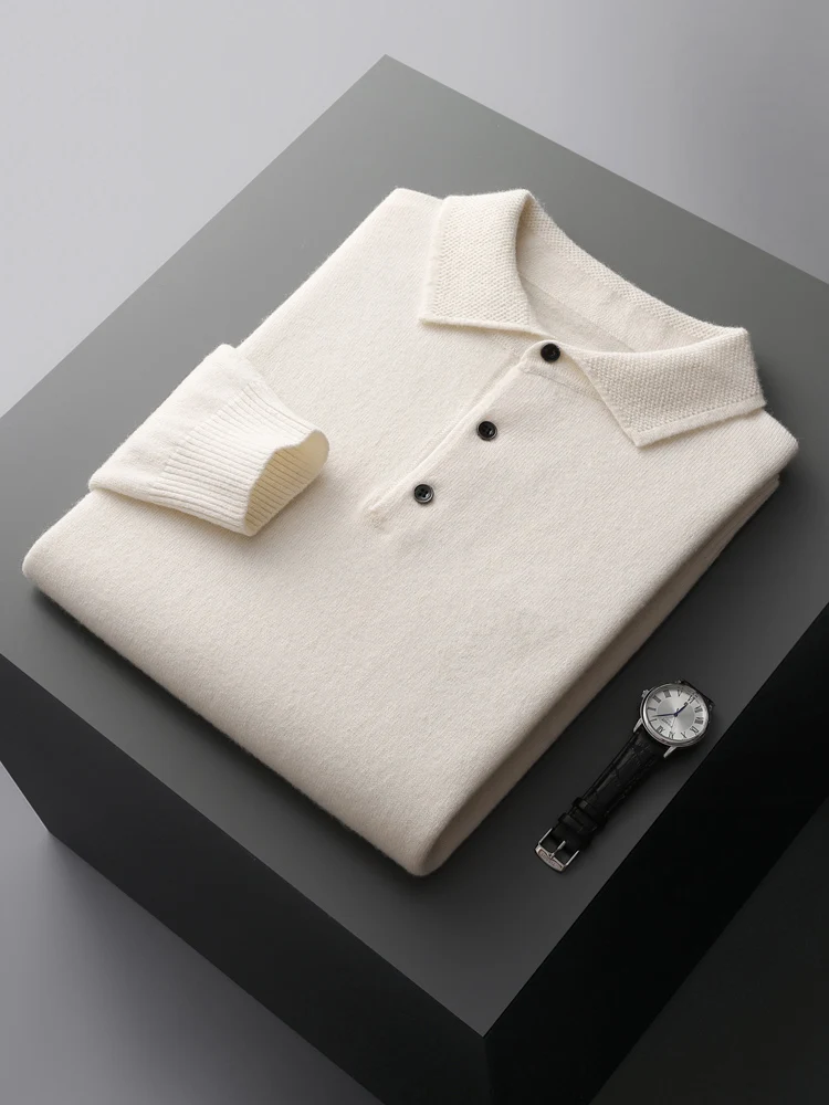 Mode Herbst Winter Neue Kaschmir Pullover männer 100% Merino Wolle Pullover Beiläufige Lose POLO Gestrickte Unten Hemd Jacke Hemd
