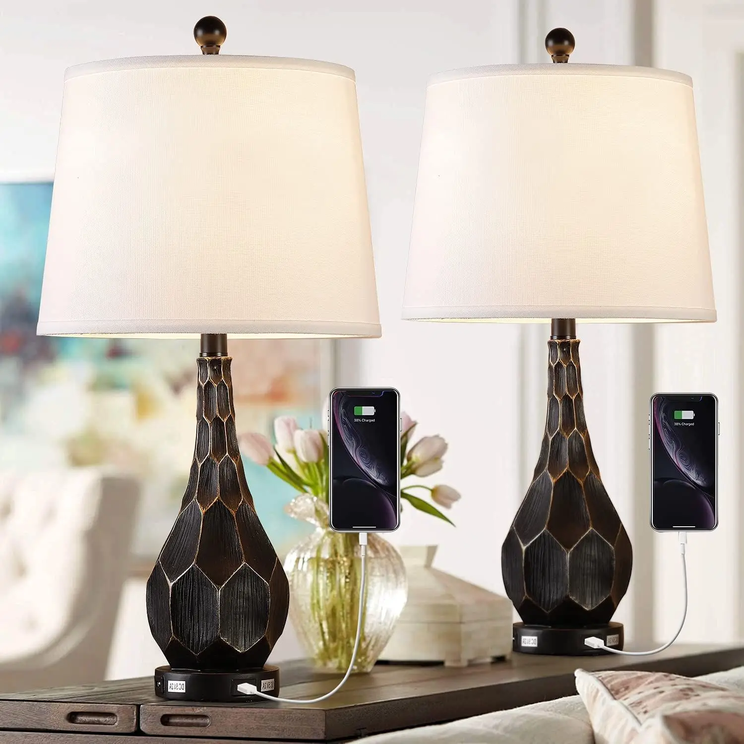 2PCS Classic American Creative Polygonal Waterdrop Bedhead Desk Lamp
