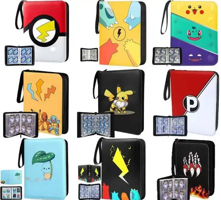 

Альбом для коллекционирования карт Покемонов с четырьмя отделениями, папка-книга для карт, мультяшный фотоальбом на молнии из ПУ, аниме-аксессуары, игрушки, подарок