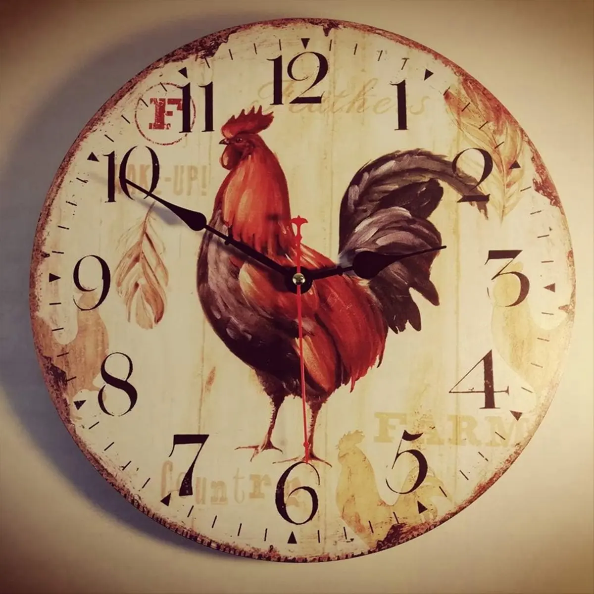 MALL Kitchen Wall Clock 12 Inch Rustic Rooster Silent Non Ticking Wall Clock Quartz Battery Operated Round Wall Clock