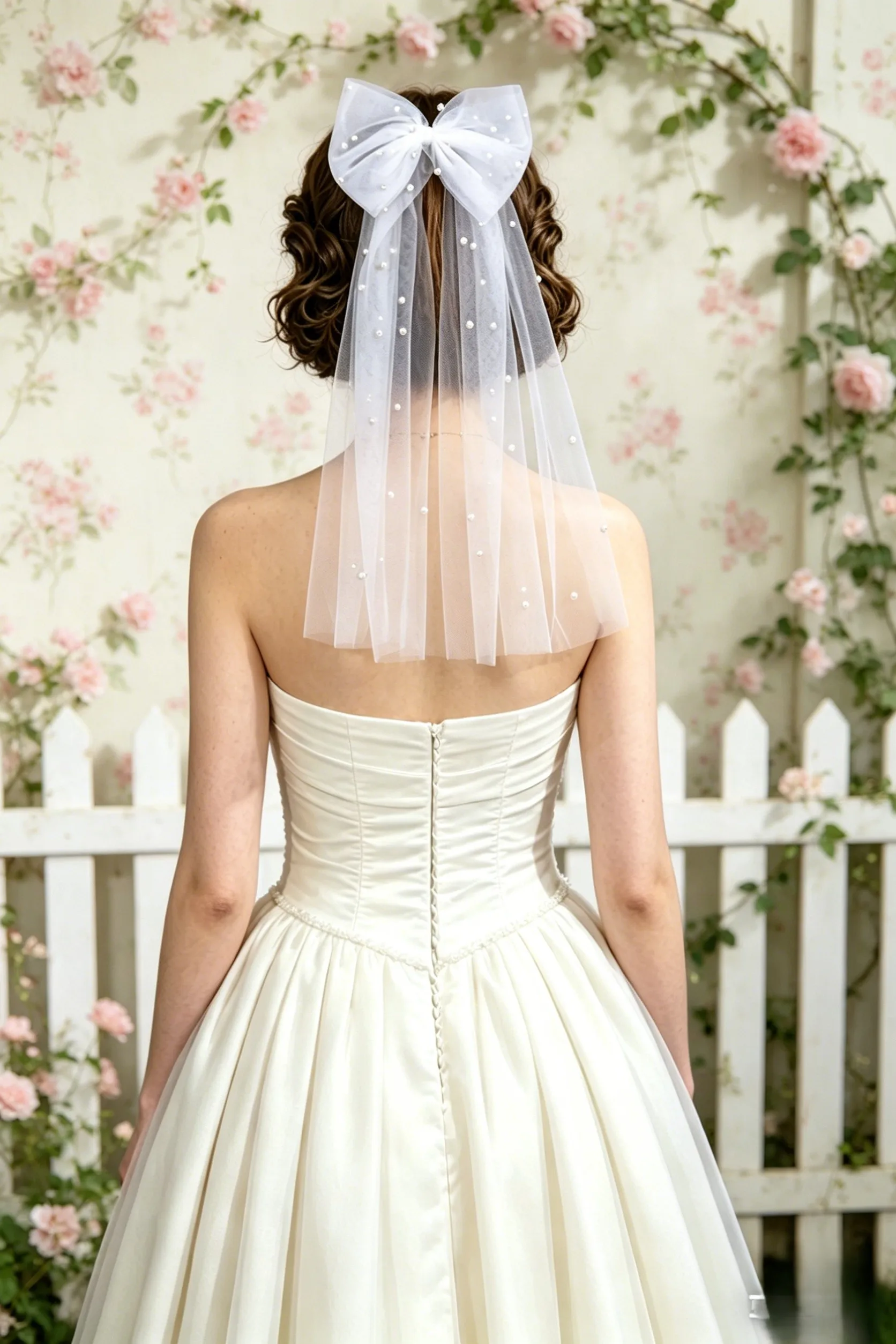 Bridal Hair Comb Faux Pearl Bow Wedding Veil White Ivory Beaded Mesh streamer Headpiece Retro simple sweet Girls Hairpin  G04A