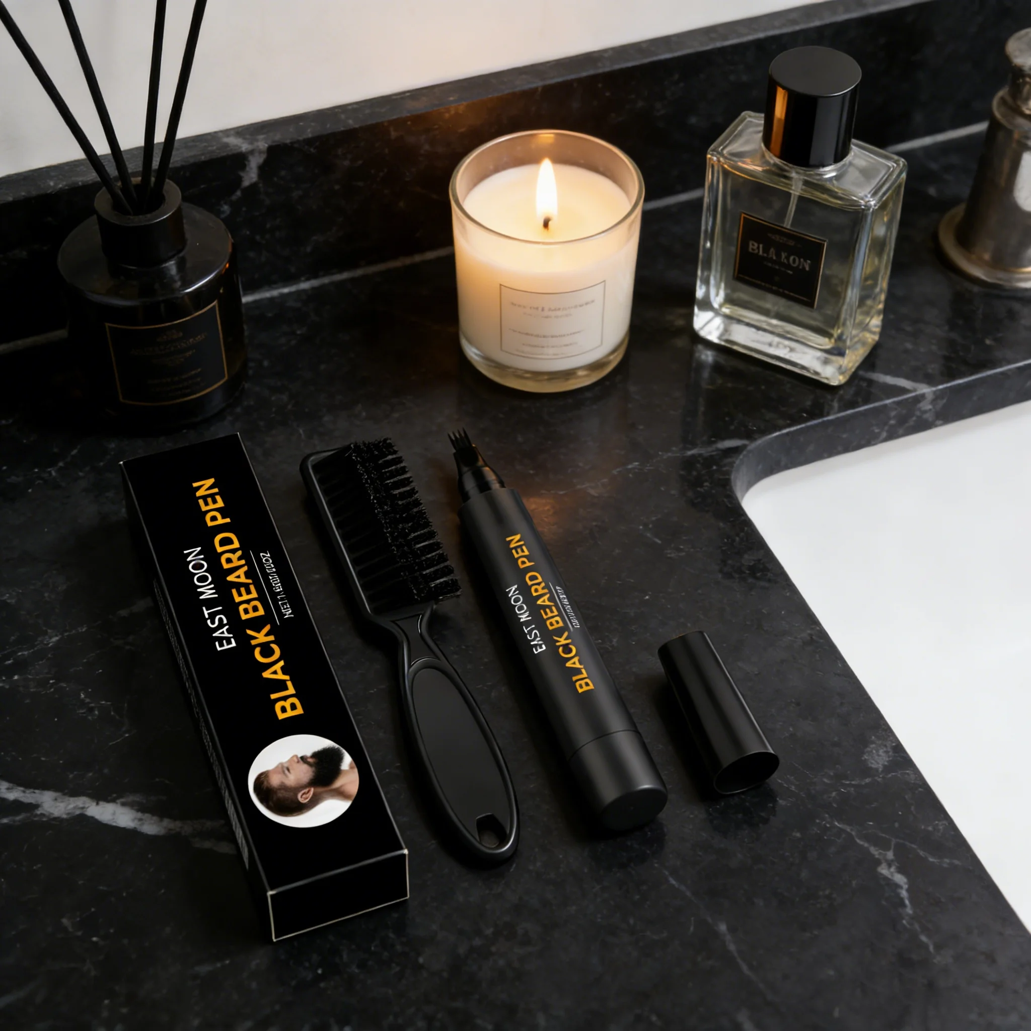 

East Moon Black Beard Filler Pen with Brush Fast Pernmanent Coloring Lasting Repair Waterproof Portable Natural Beard Dyeing Pen