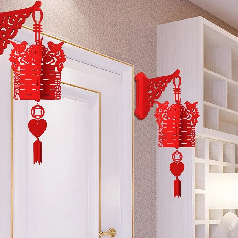 2X Chinese Wedding Red Lanterns Decoration  Wedding Hanging Lanterns Marriage Room Wall Hanging Decoration Party Supplies