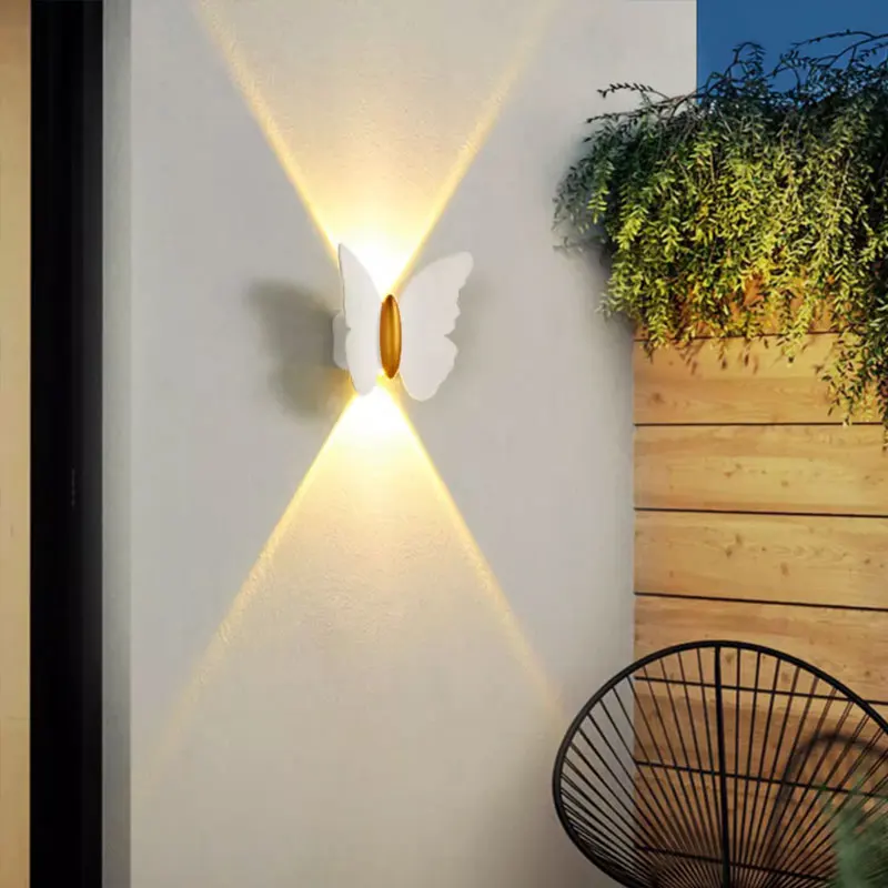 LED Wall Light Modern Butterfly  Outdoor Lights Waterproof Home Decoration Up Down Wall Interior Lamp Villa Hotal Bedroom Light