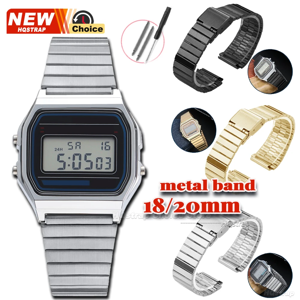 18 mm 20 mm Edelstahlarmband für Casio-Uhrenarmband, Damen und Herren, universelles Ersatzarmband, Metall, Gold, Silber, Uhrenarmband