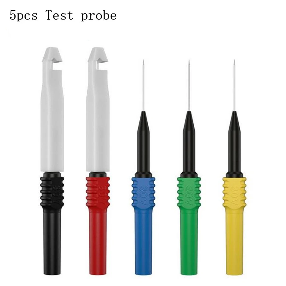 Nondestructive Multimeter Probes Set of 5 Insulated Safety Tools with 4mm Banana Connectors for Electrical Tests