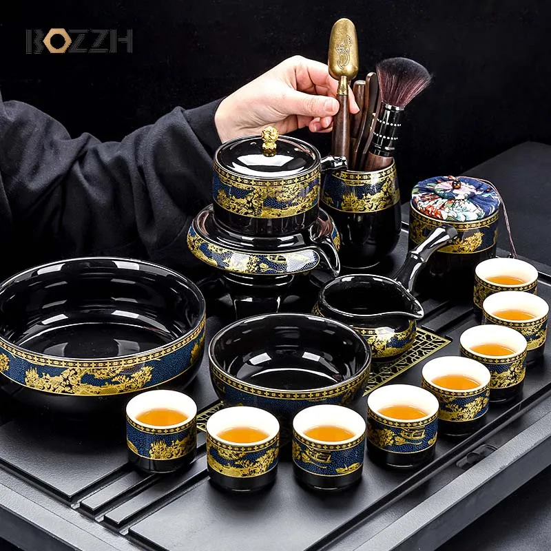 

BOZZH 8 Pcs Household Ceramics Tea Pot Set Chinese Classical Ceramic Bone Teaset Gaiwan Porcelain Kung Fu Teapot Set For Gift