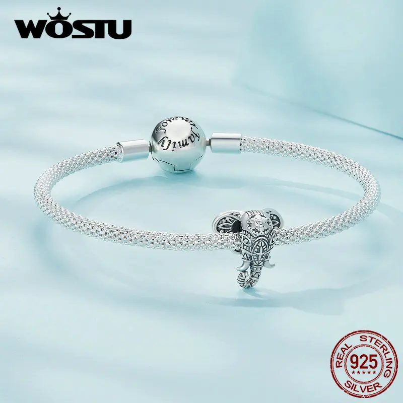 WOSTU 925 Sterling Silver Mystery Scorpion Charm Oxidized Silver Elephant God Retro Pattern Pendant Fit Original Bracelet Bangle
