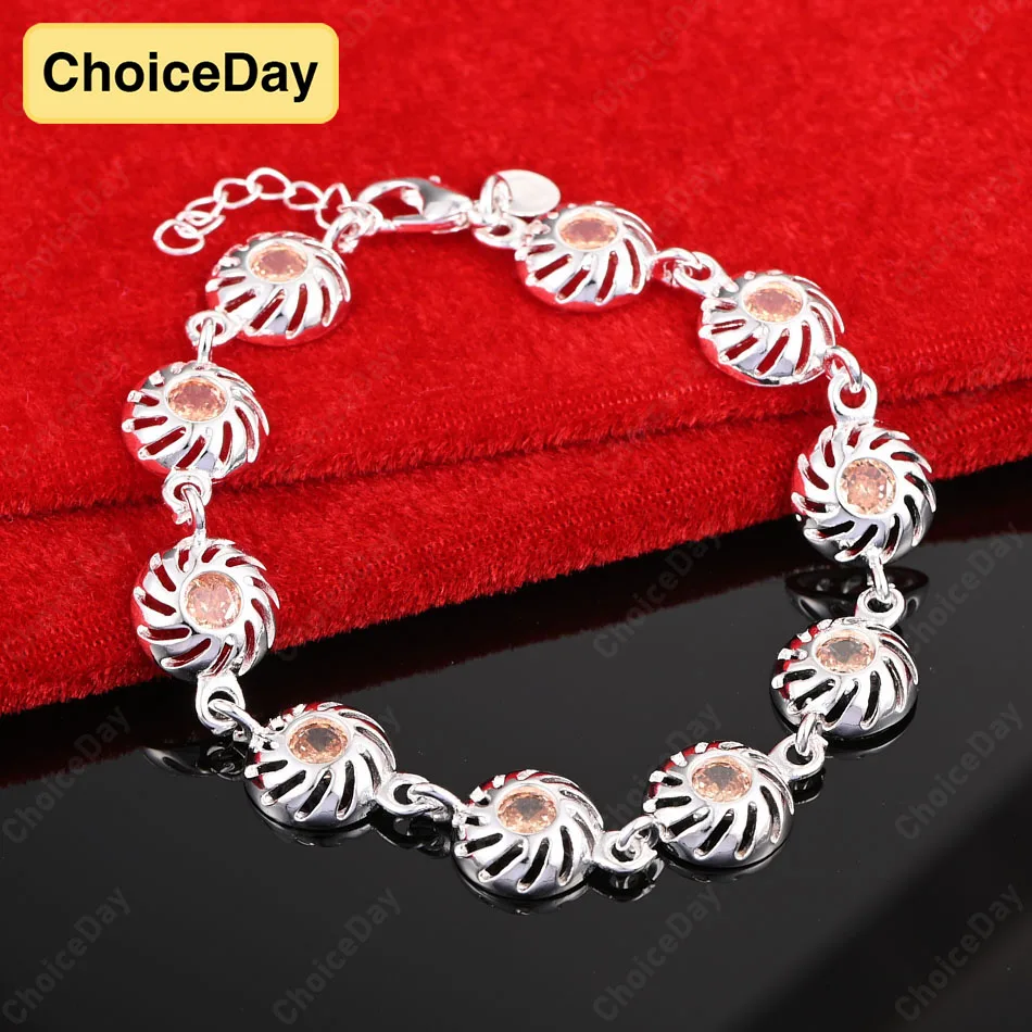 

ChoiceDay 925 Sterling Silver 8 Inch 20cm Luxury Round Zirconia Bracelet Women Gift Accessories Party Wedding