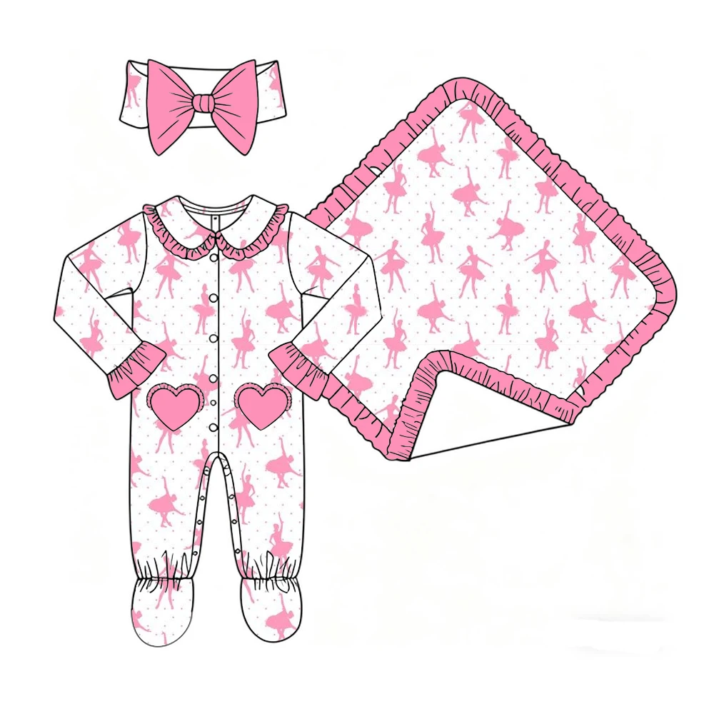Baby Clothing Long-Sleeved Lace Romper Blanket 2-Piece Set Bow Cartoon Bow Print Boutique Children's Set
