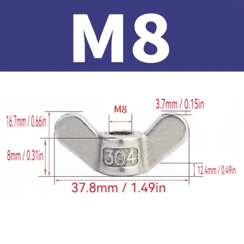 SS 304 Stainless Steel Wing Nuts Hand-Tighten Butterfly Thumb Screw Nuts |Ingot/Yuanbao Large Ear Design Claw Nut