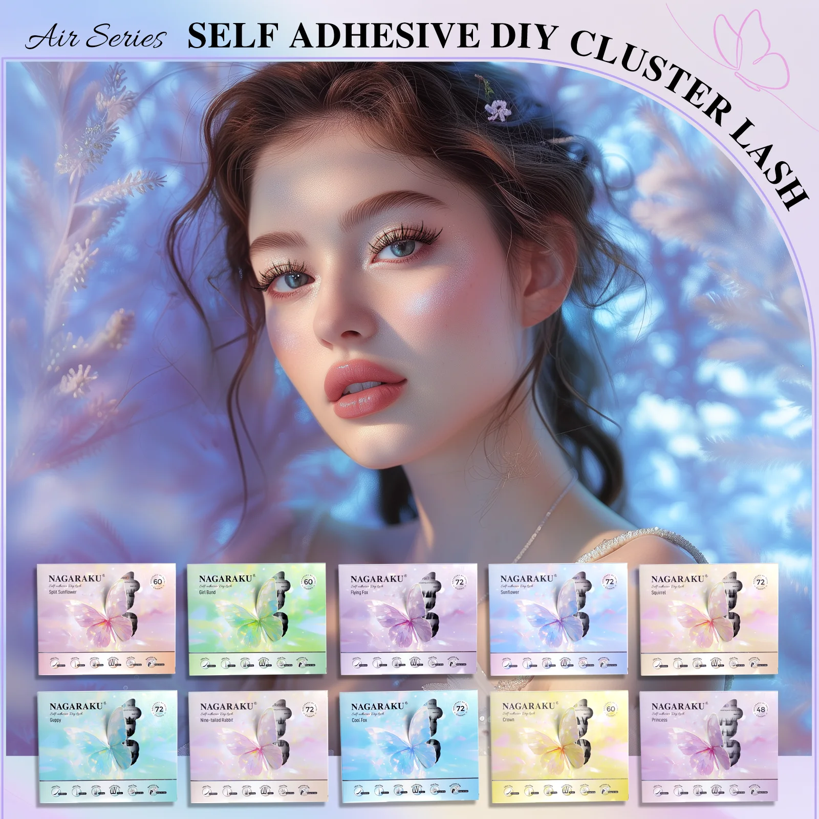 NAGARAKU Vorgefertigte Cluster-Wimpern ohne Kleber, DIY-Wimpern, selbstklebende Wimpern für Make-up, alle Größen, Pinzetten-Geschenkset – Detail 5