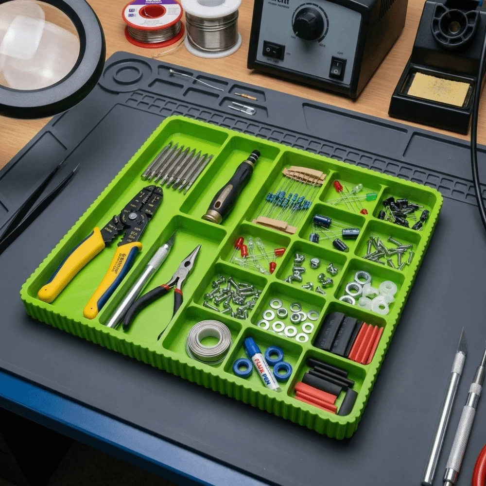 Durable Plastic 3D Printed Tray Multiple Compartments Smooth Surface Electronic Parts Tray Compact Size Sturdy Structure