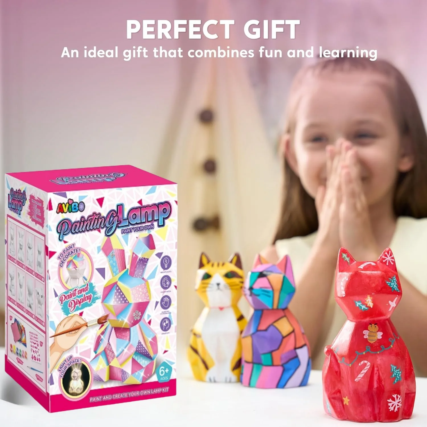 DIY Hand-painted Animal Diamond Art Led Light Cartoon Painting Lamp w/ Paint Pen and Battery Night Light Graffiti Toy for Kids