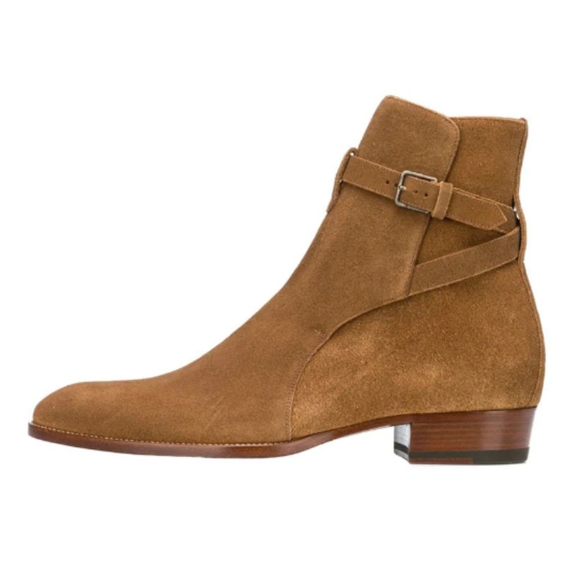 Męskie Chelsea Boots ze skóry naturalnej matowe spiczaste buty z solidną styl włoski klamrą modne klasyczne wygodne buty męskie