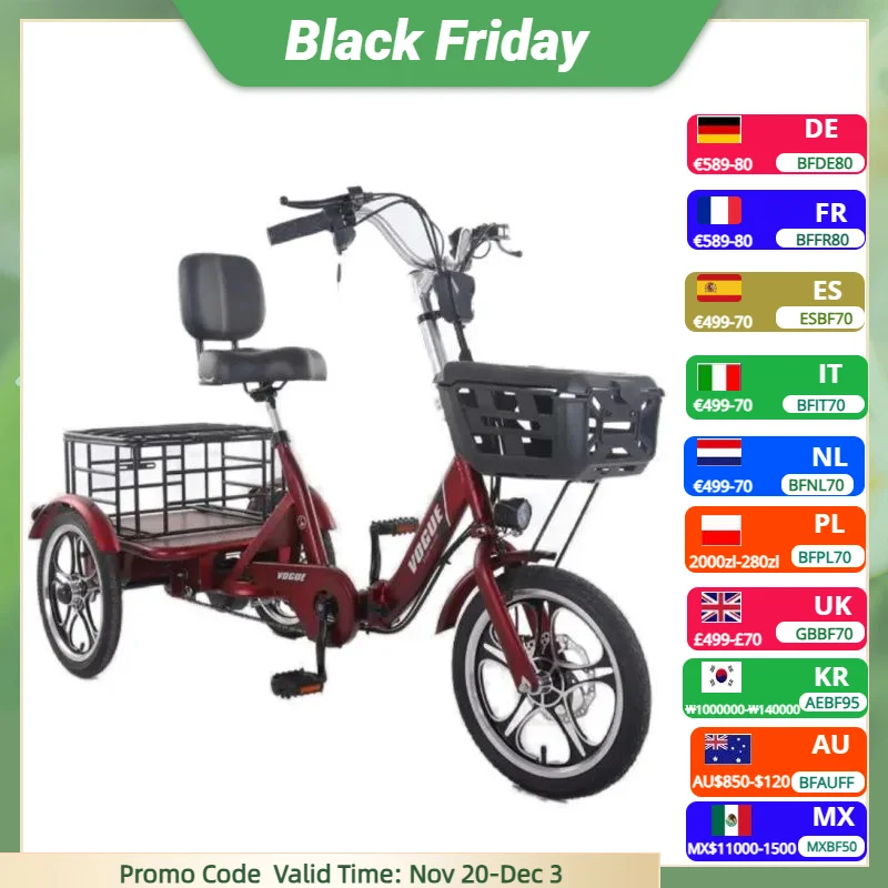 Складной электрический трехколесный велосипед для взрослых, съемная литиевая батарея, водонепроницаемый с 2 корзинами, 400 Вт, 48 В, грузовой электрический велосипед, 3 колеса для девочек Складной электрический трехколесный велосипед для взрослых, съемная литиевая батарея, водонепроницаемый с 2 корзинами, 400 Вт, 48 В, грузовой электрический велосипед, 3 колеса для девочек