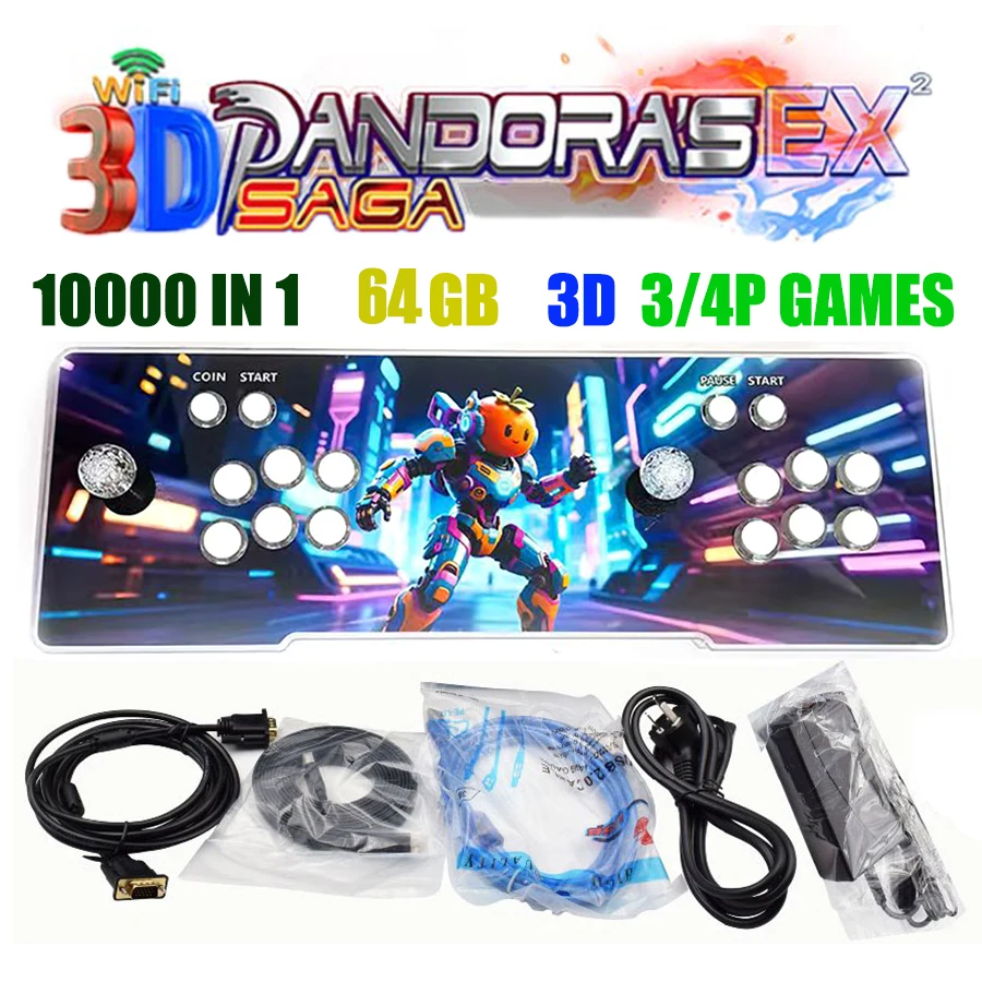 

Pandora Box EX2 Arcade Console, 3D WiFi Arcade Machine, 10000 Games, S812, Zero Delay, 6 Buttons Joystick, 2 Player Controller