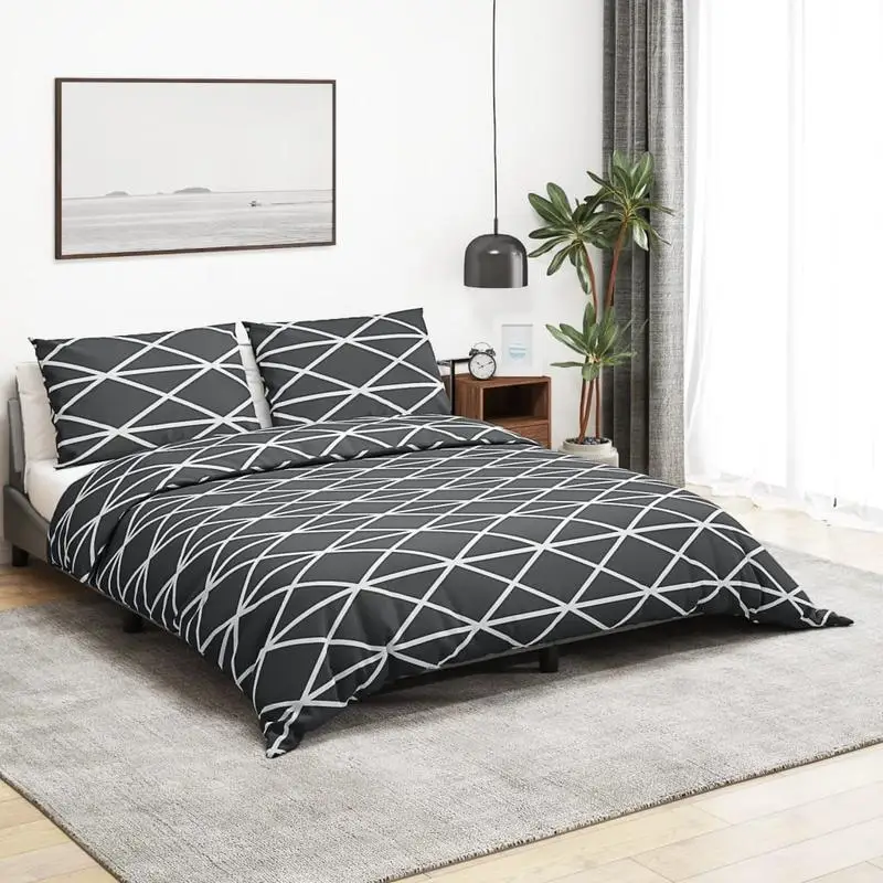 Ensemble de literie gris 100% coton, housse de couette 200x220 cm + 2 taies d'oreiller 80x80 cm certifié OEKO-TEX. Fermeture à bouton dissimulé, anti-plis, lavable en machine, résiste aux taches et à la décoloration, design intemporel pour chambre.
