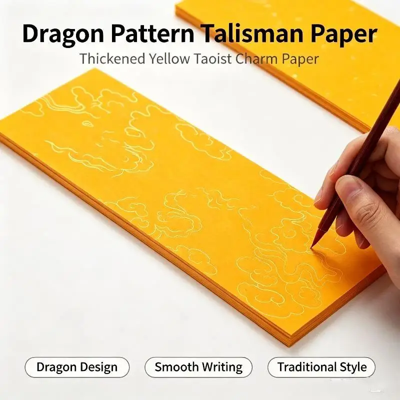 100Pcs/Pack Taoist Yellow Talisman Paper: Cinnabar Rice Paper Auspicious Clouds Dragon Pattern