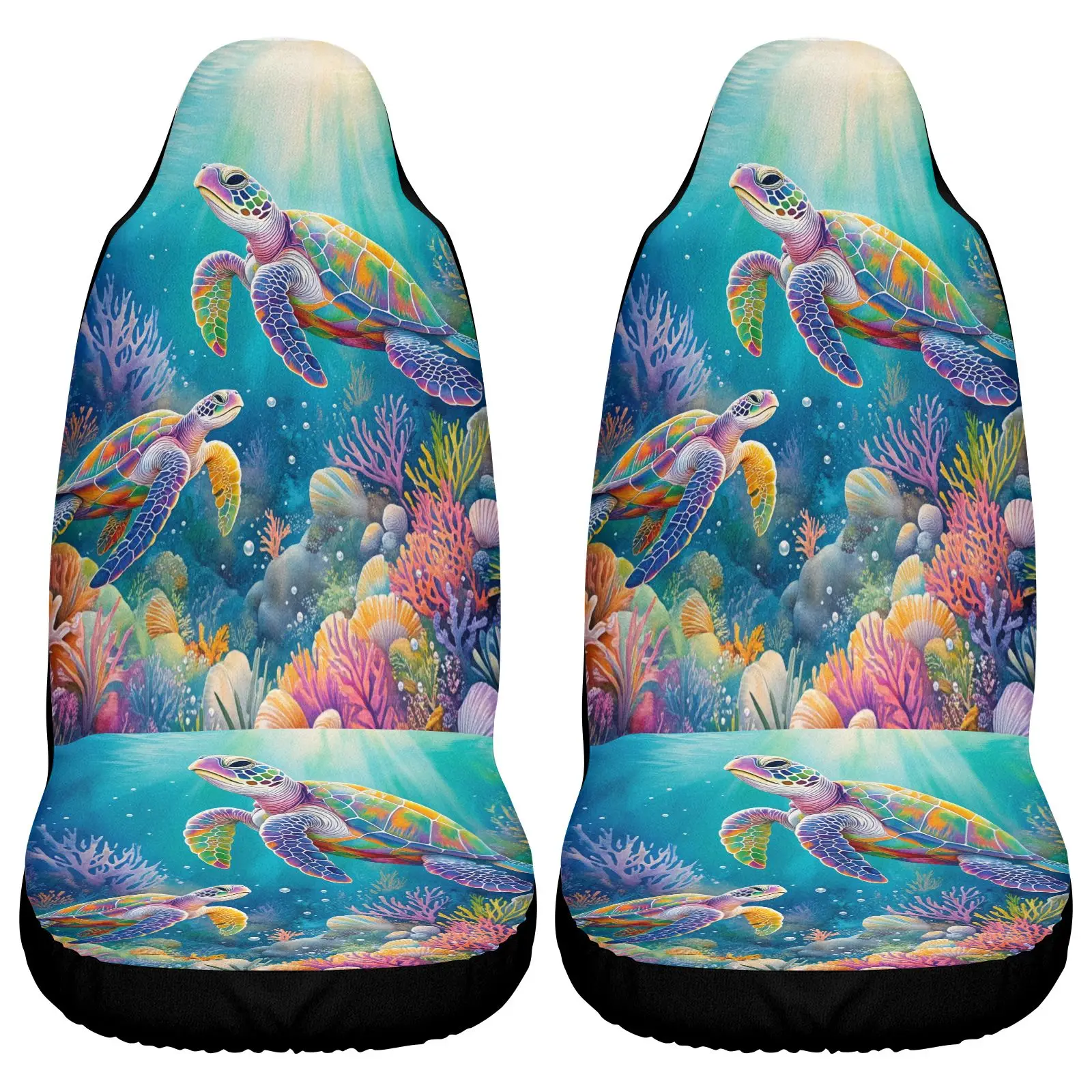 Fit Car Seat Covers Compatible For Car - Sea Turtle & Coral Reef Marine Theme, Non-Filled Ocean Front/Rear/Trunk Seats, Installa