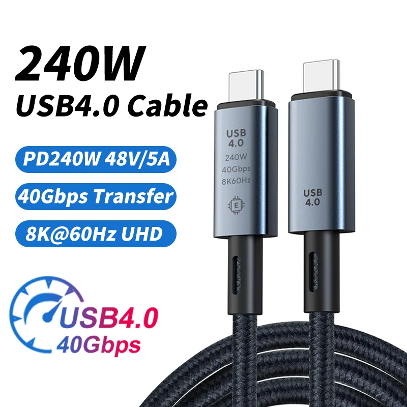 PD240W/100W USB4.0 40Gbps Type C to C Cable 5A Fast Charging Cable 8K@60Hz for MacBook Pro PS5 Nintendo Switch Galaxy Steam Deck