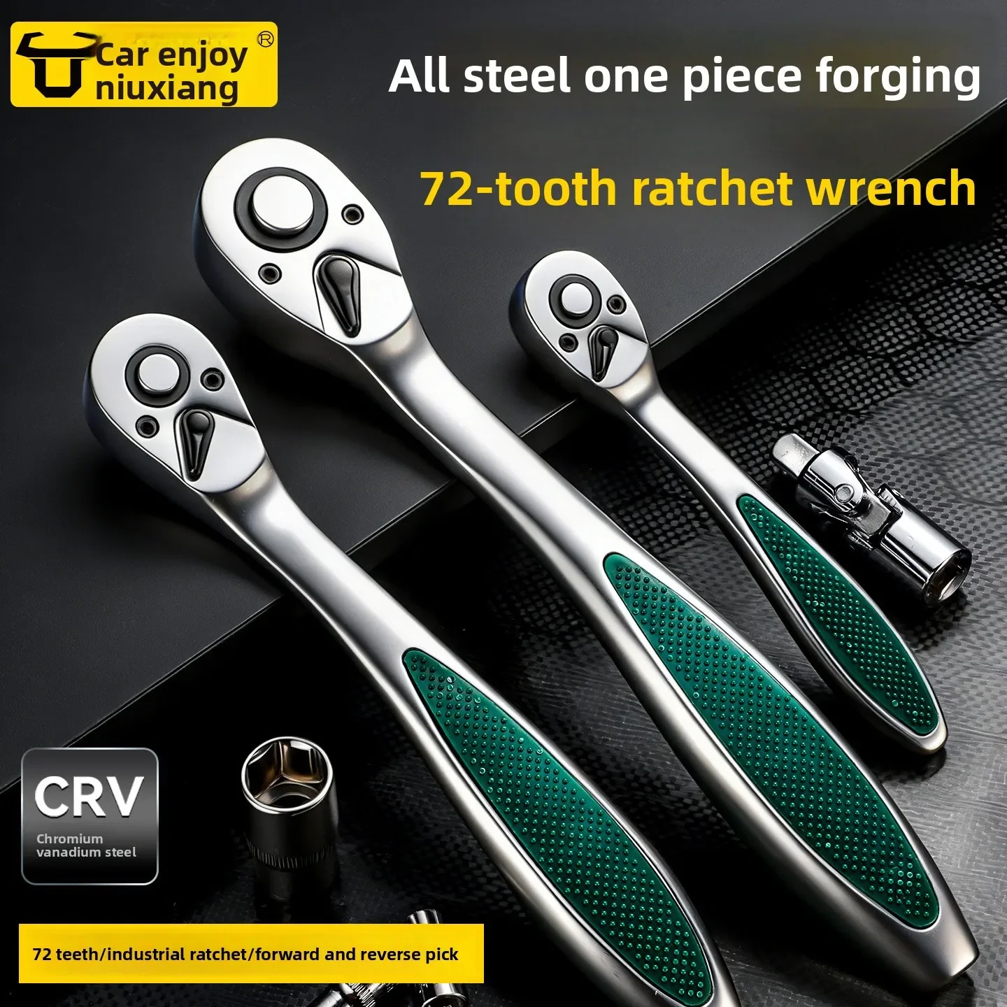 

High Torque Bent Handle Ratchet Wrench, 72-Tooth Industrial Grade Chrome Vanadium Steel Repair Tool
