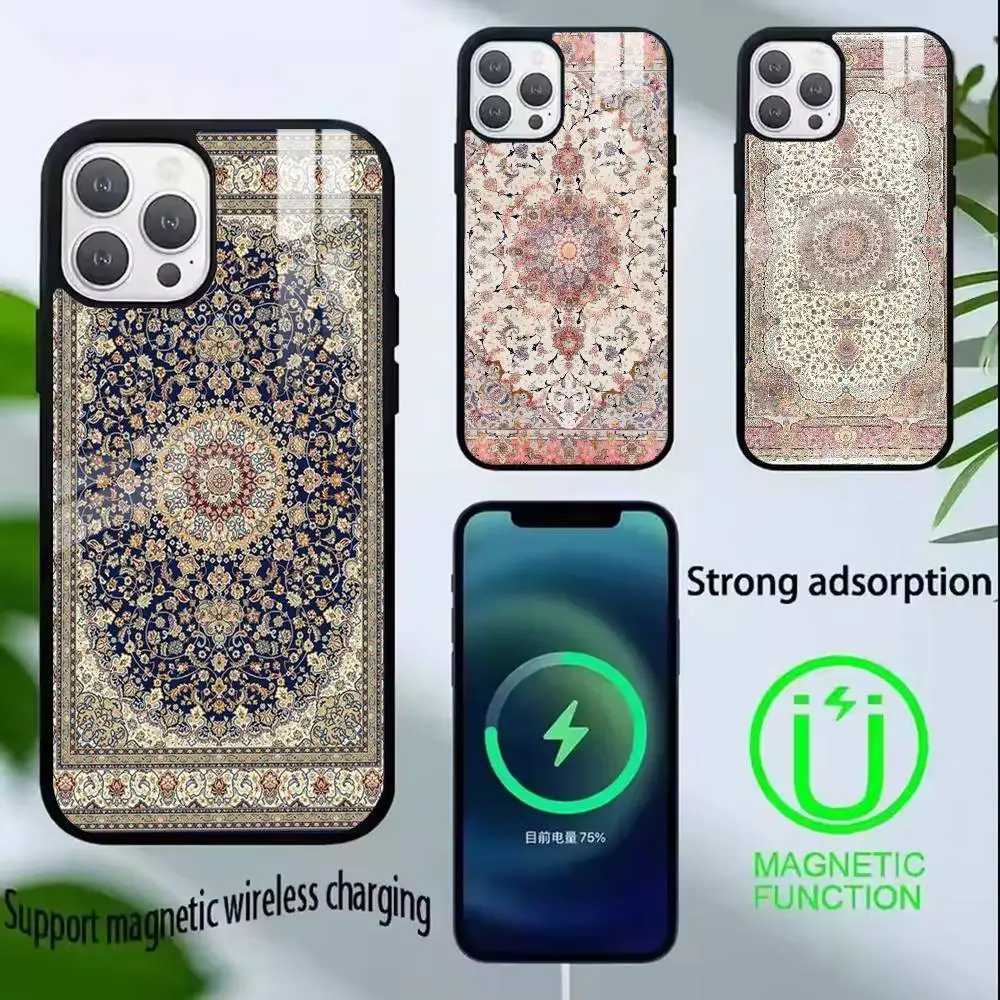 

Persian Carpet Floral Pattern Phone Case For iPhone17,16,15,14,13,12,11 Plus,Pro Allows magnetic wireless charging