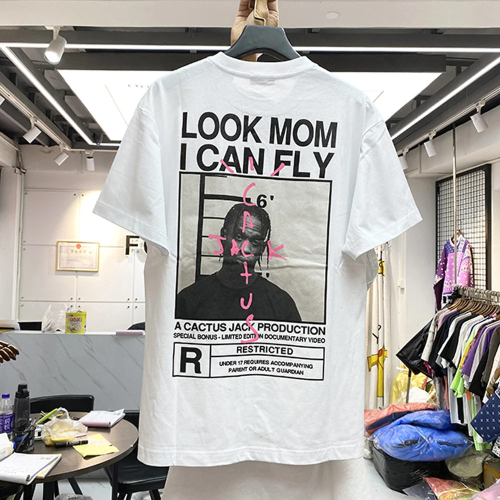 Summer T-Shirt LOOK MOM I CAN FLY Funny Print T Shirt Men Women Casual Cactus Jack Swag Hip Hop Streetwear Tee Tops