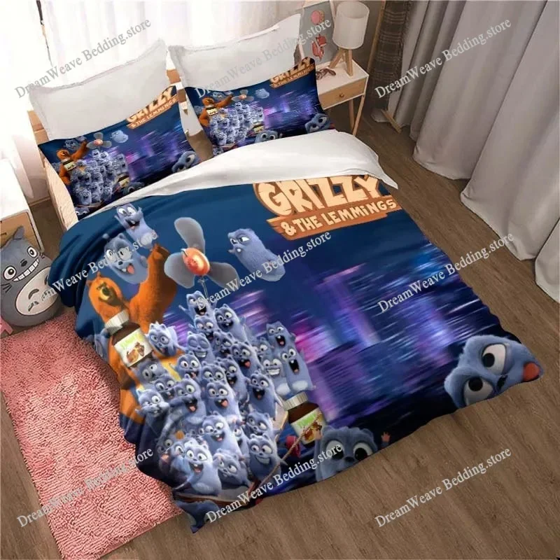 Grizzly & The Lemmings Cartoon Anime Duvet Cover Comforter Bedding set Soft Quilt Cover and Pillowcases SingleDoubleQueenKing592