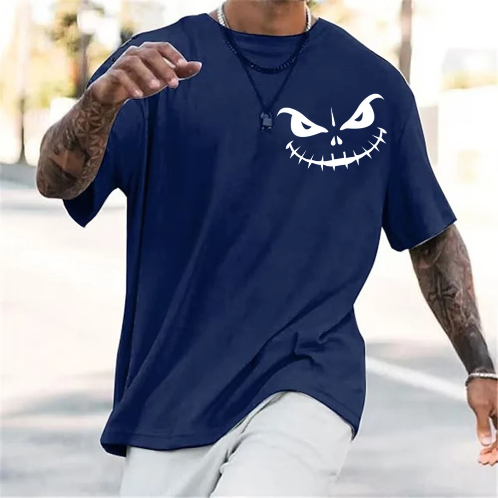 Men's T-Shirt 3D Printed Bad Smiley Short Sleeve T-Shirt Personality Large T-Shirt Halloween T-Shirt Street Men's Fitness Xs-6Xl