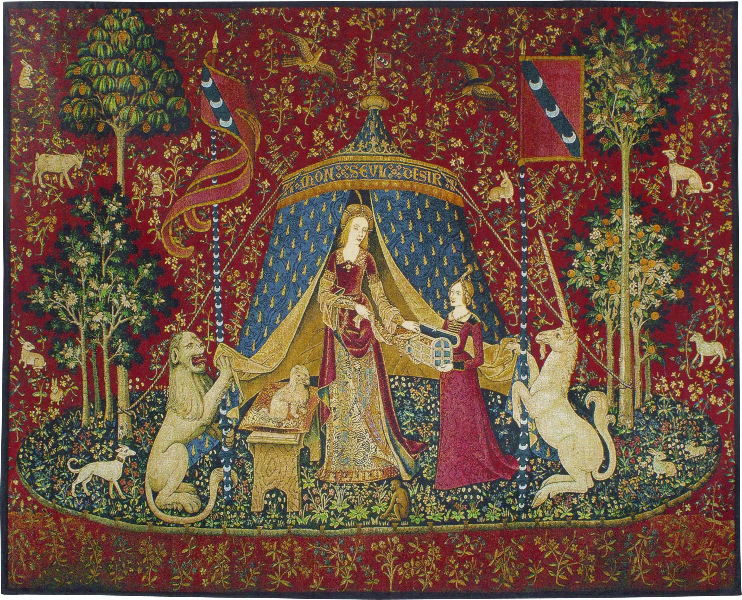 The Lady and The Unicorn - Desire | Woven Tapestry Wall Art Hanging | Historic Middle Ages Tapestry Reproduction | 100%