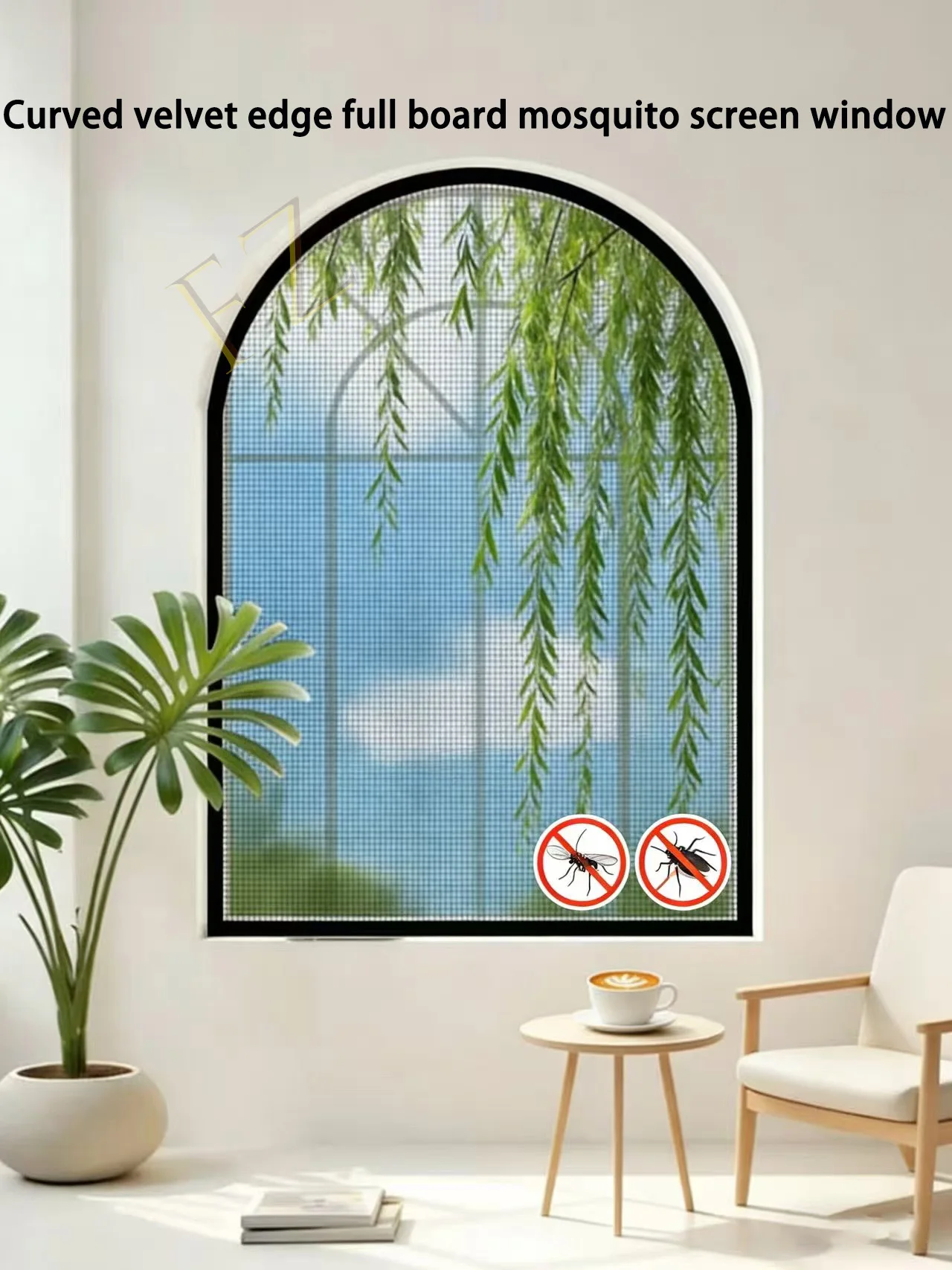 

Customizable curved invisible mosquito screen, self-adhesive type, for mosquito and fly prevention