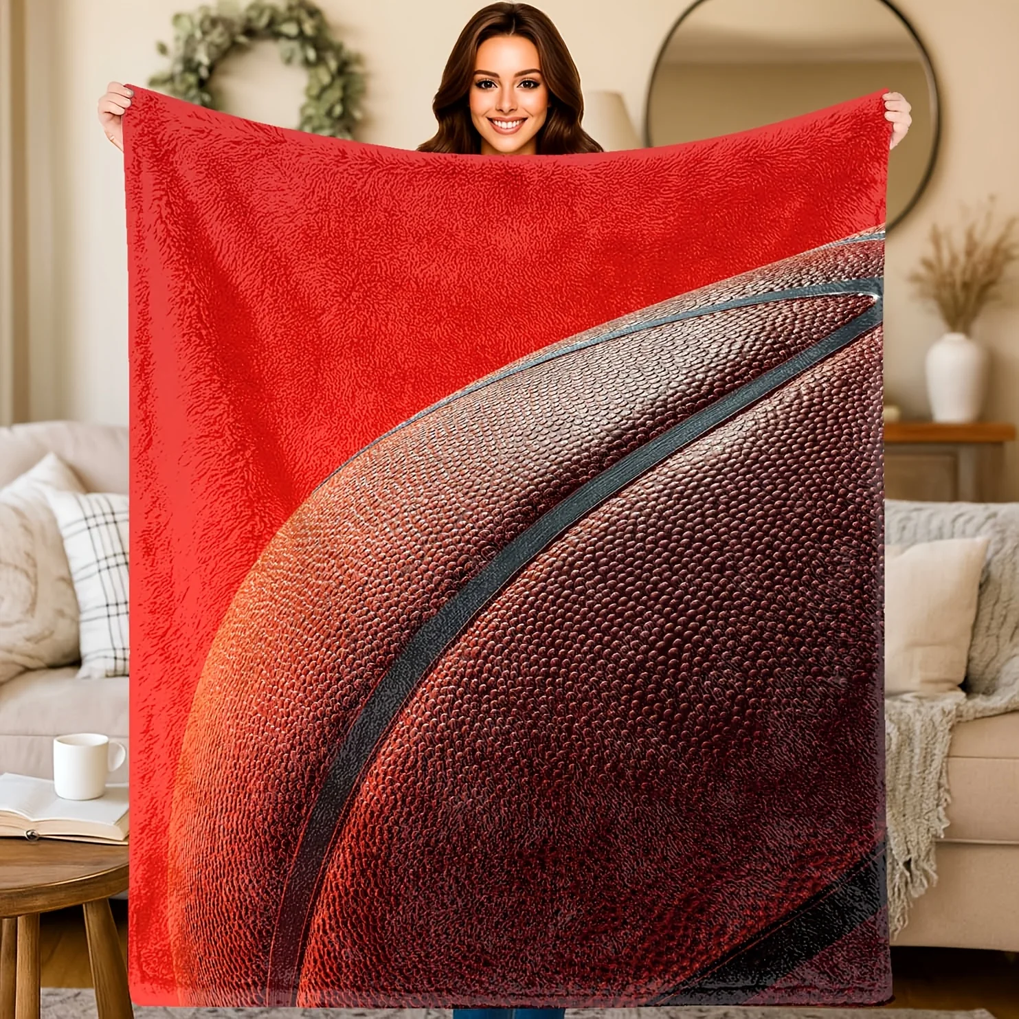 Large Lightweight Blanket With Detailed Leather Pattern Perfect For Sport Fan Couch Gym And Adult Relaxing Warmth Accessory