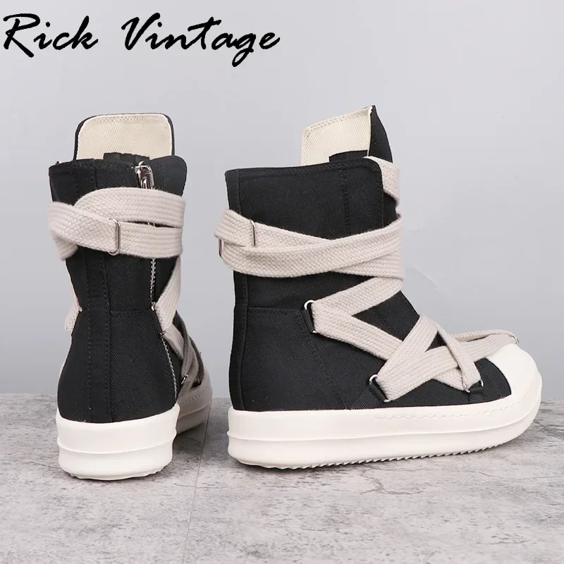 Rick Vintage Winter Luxury Chelsea Boots Men Pentagram Lace-up Casual Shoes Male High-top Ankle Boots Women Vulcanize Shoes