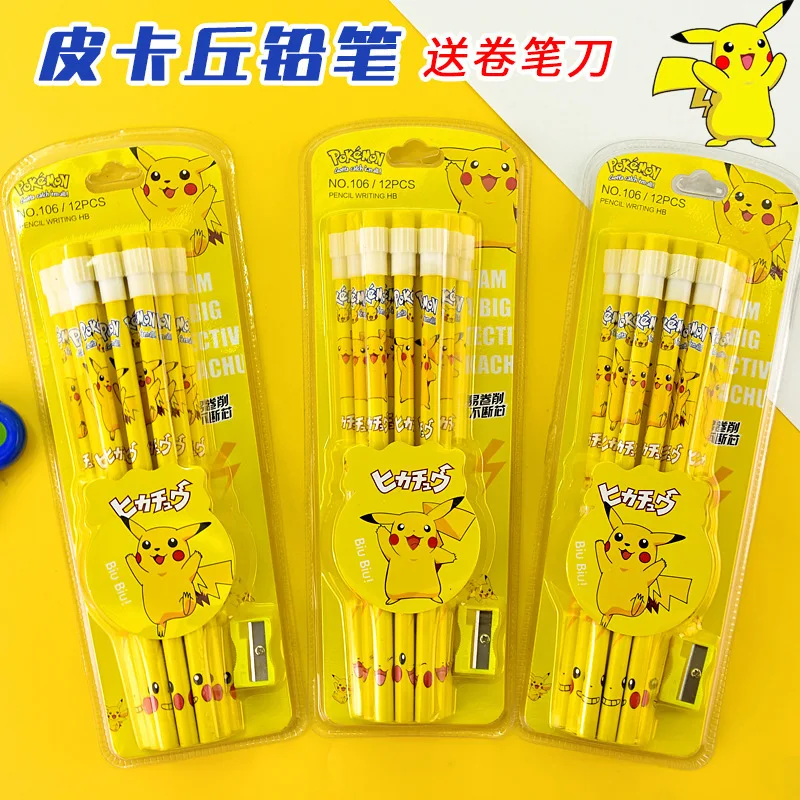 

12pcs Pokemon Pikachu Anime Figure Cartoon Pencil Pokemon kids Pencil Kawaii Student Stationery Children's Birthday Xmas Gift