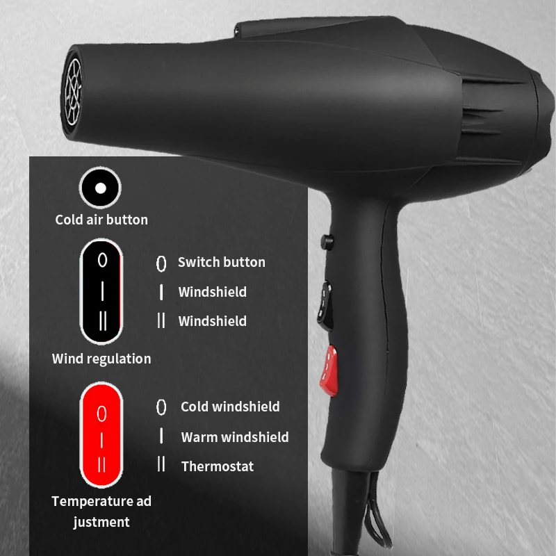 2400W High Power Professional Hair Dryer with Nozzle Negative Ionic High Speed Blow Dryer Hair Styling Appliances Low Noise