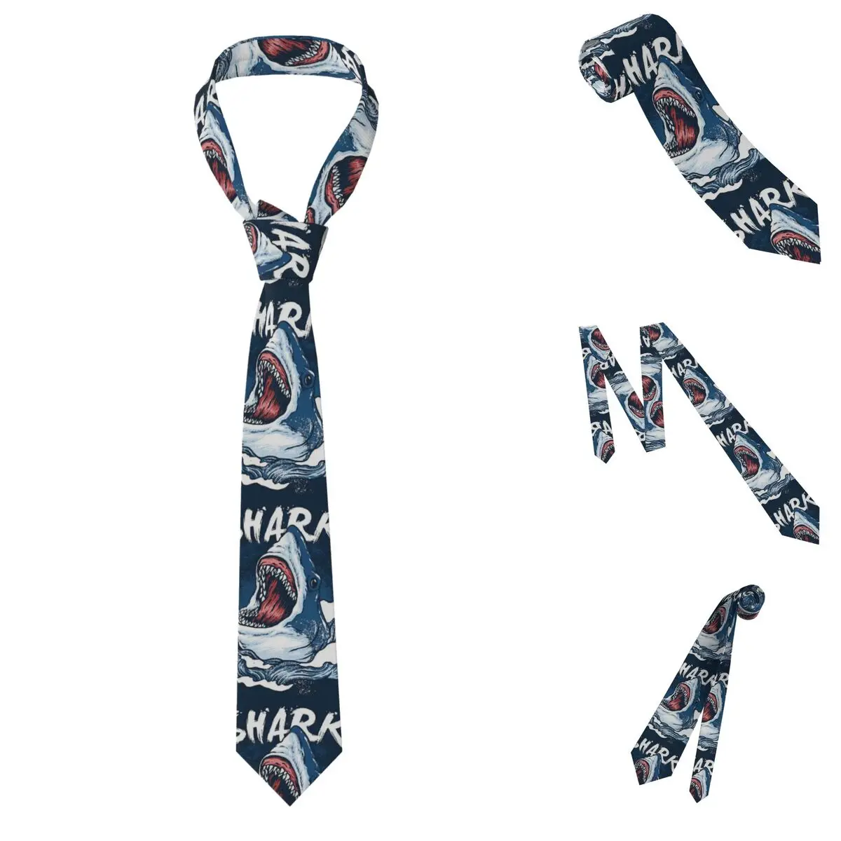 Hand Drawn Stylized Shark Cartoon Necktie for Men Silk Polyester 8 cm Neck Ties Party Suits Tie Classic Gravatas