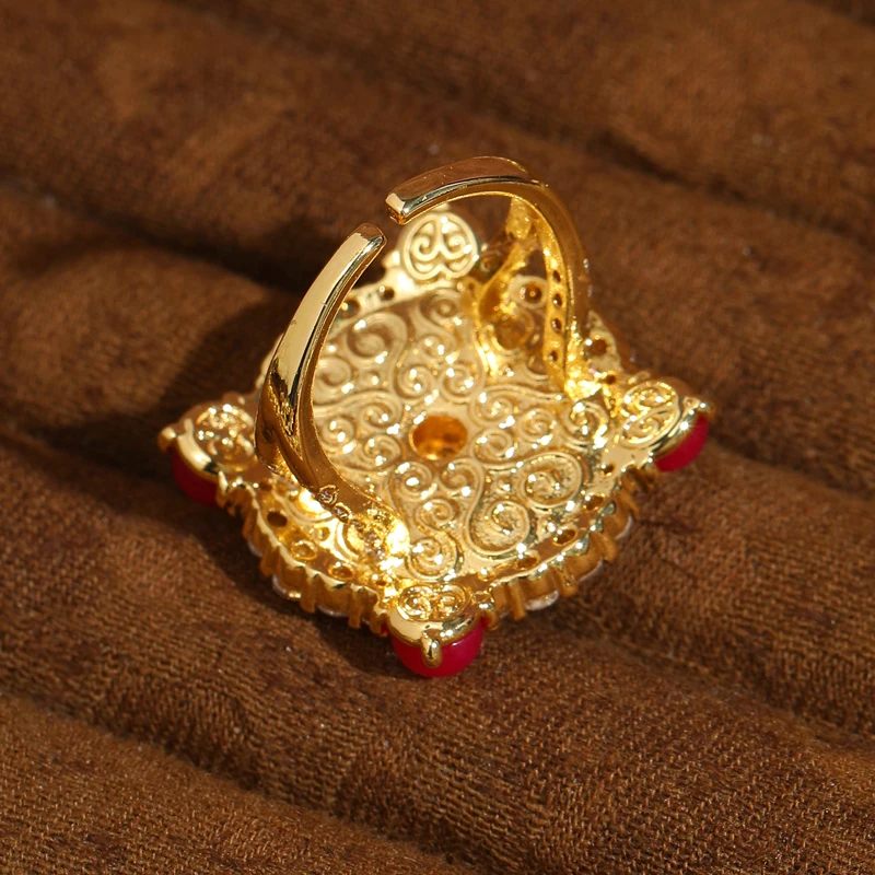 

Vintage Pink Rings for Woman Gold Color Round Jade Chinese Style Charm Jewelry Trends 2026 Accessories New High Quality Festival