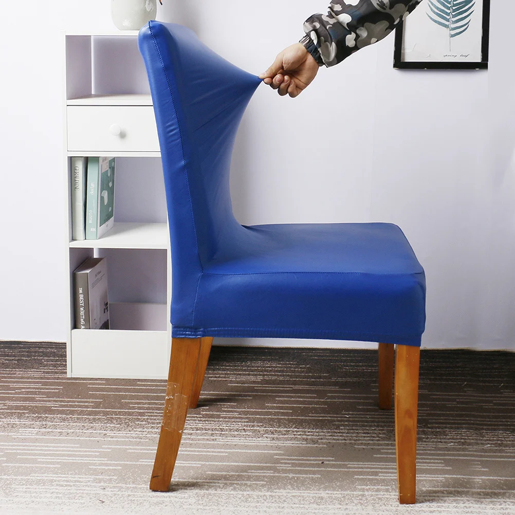 

PU Elastic Chair Cover Blue Style Stretchy Seat Protective Case for Canteen Office Hotel Party Supplies Wrinkle