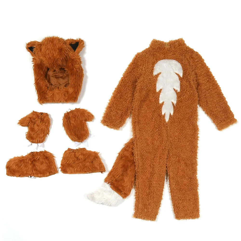 

Kids Fox Purim Costumes Furry Animal Outfit for Toddler Children Halloween Cosplay Party Dress Up Soft Plush Role Play Costume