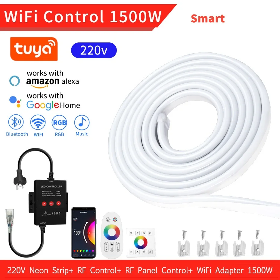 220V Dimbare RGB Led Tape 1M-100M Smart Tuya WiFi RGB Neon Light Strip met RF-paneel Afstandsbediening AU Plug Waterdichte Flexibele Tape