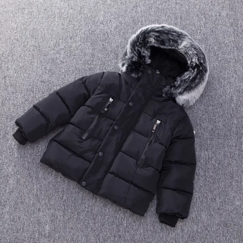 Parkas Children Clothing Thickening Fur Collar Cotton Boys Girls Baby Winter Fashion Europe America Cold Prevention Tide