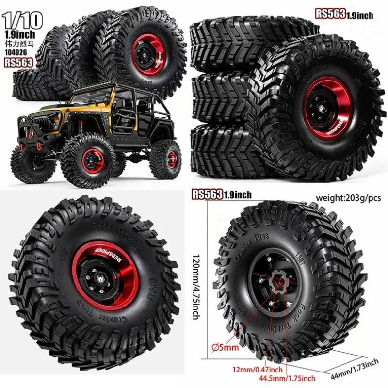 

1.9 Inch Metal Wheels + Tires S563 for Axial SCX10 III CJ-7 1/10 RC Rock Crawler – 4PCS Beadlock Wheel & Tire Set