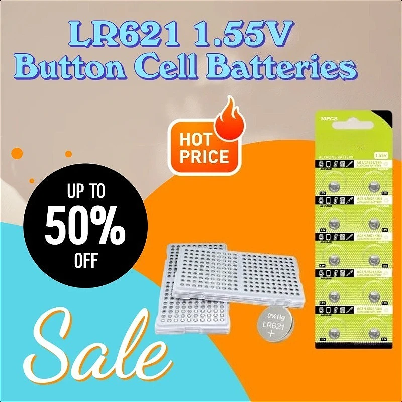 

AG1 LR621 1.55V Button Cell Batteries for Clocks Watches