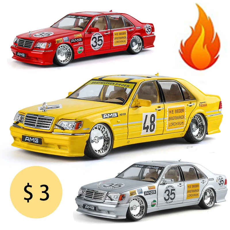 1:24 Limousine Benz W140 320SEL retro style alloy car refitted vehicle Hot Wheels Diecast Metal Vehicle collection value gift