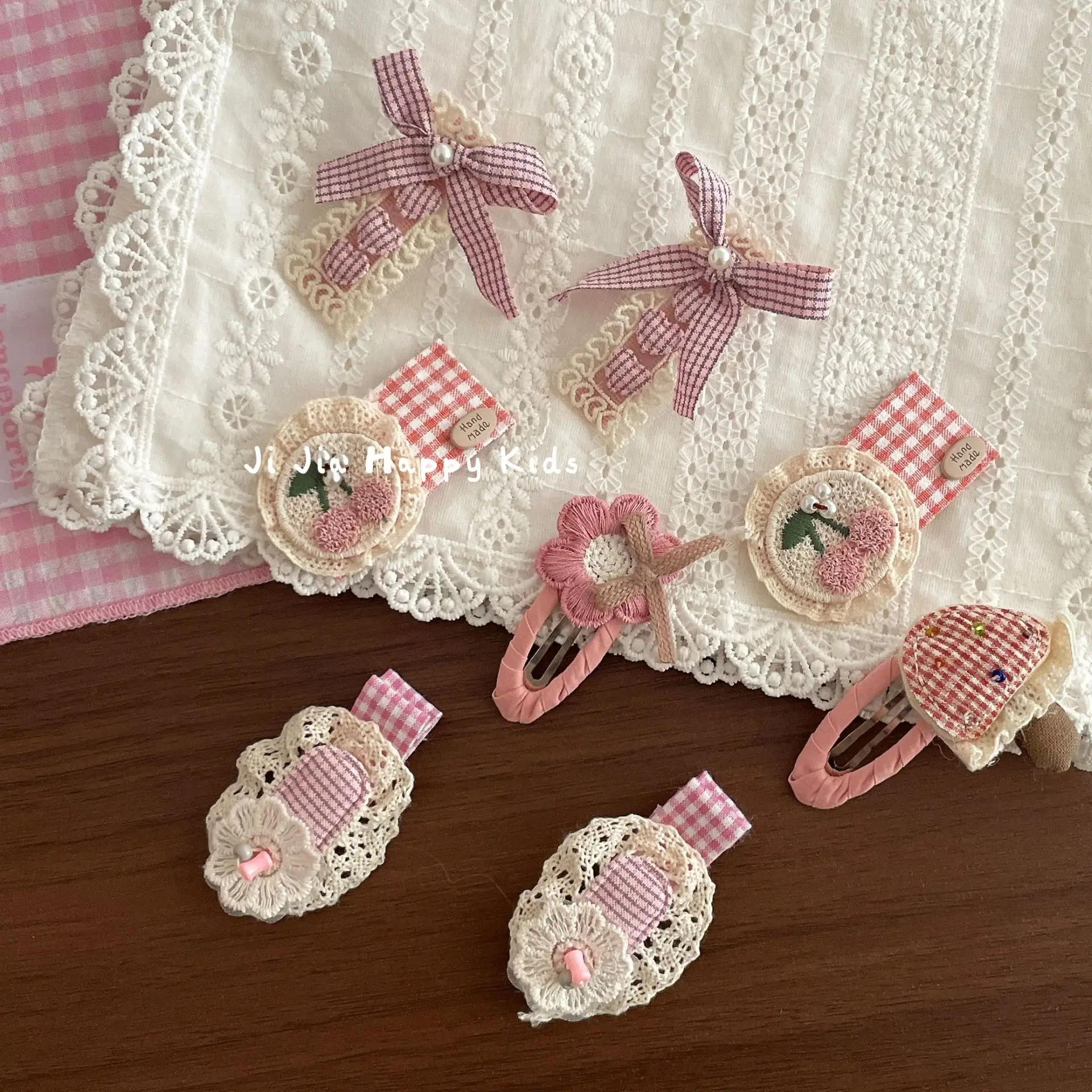 Hair Clip Sweet Cool Heart Bow Lace Plaid Kids Bangs Clip Side Clip Small Lightweight Fabric Color As Shown Daily Hairpin
