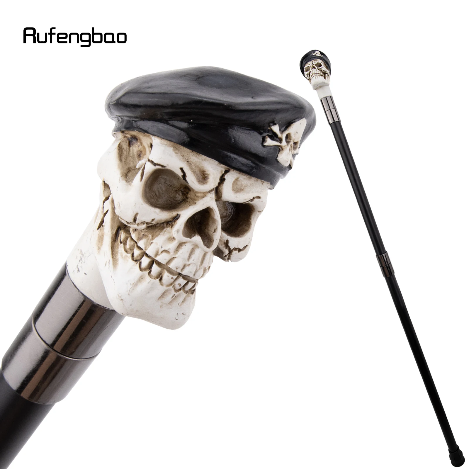 

White Resin Skull Hat Head Walking Cane Fashion Decorative Steel Stick Elegant Cane Knob Crosier 94cm Performance Stage Cane